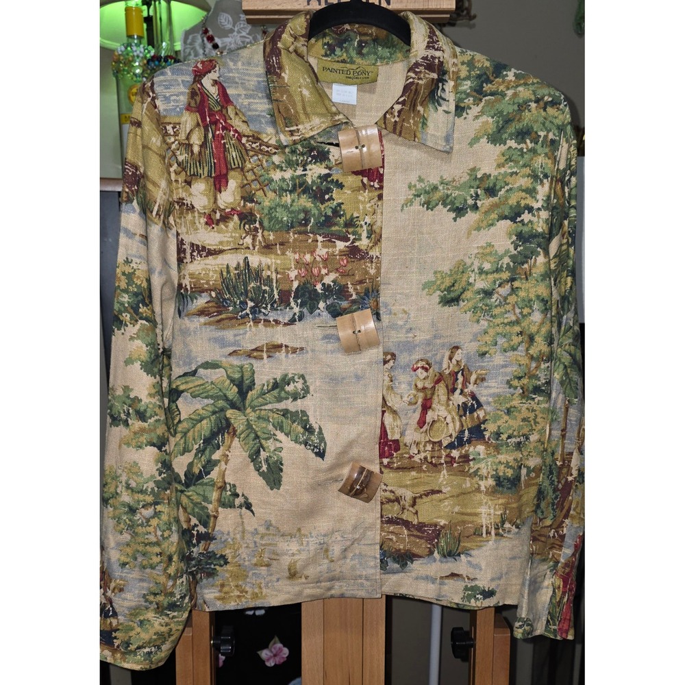 Vintage Painted Pony Covington Bosporus tapestry jacket Bamboo Toggle Buttons